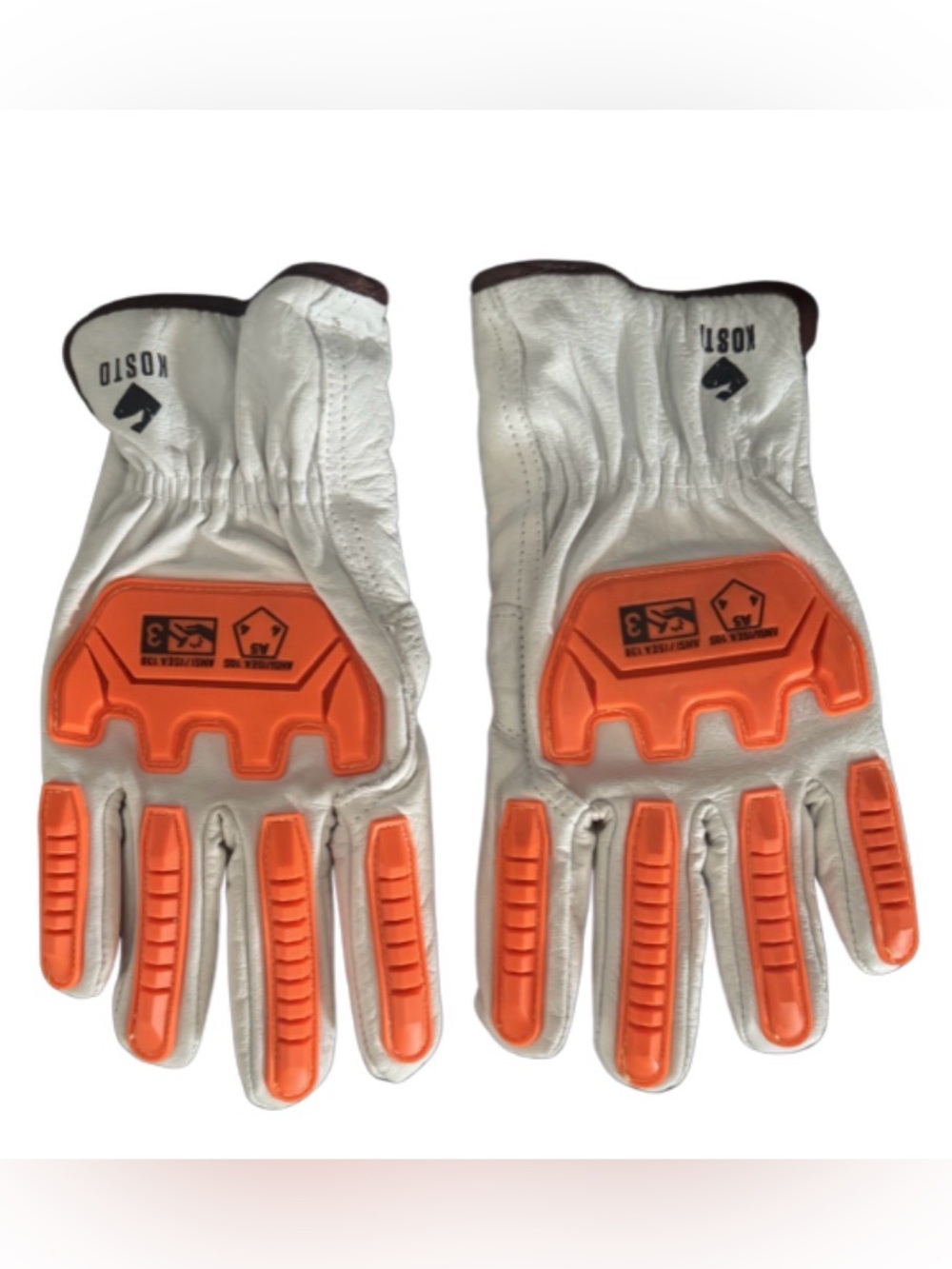 KOSTO White Leather Work Gloves with Orange Impact Pads large